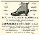 Advertisement for Deuxberry's, boots, shoes and slippers, Nos.43-45 Regent Street