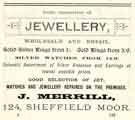 Advertisement for J. Merrill, jewellers, No.124 Sheffield Moor