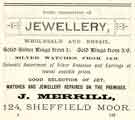 Advertisement for J. Merrill, jewellers, No.124 Sheffield Moor