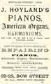 Advertisement for J. Hoyland, musical instrument dealer, Nos. 23-25 Bow Street