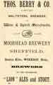 Advertisement for Thomas Berry and Co. Ltd., maltsters, brewers and wine and spirit merchants, Moorhead Brewery