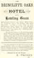 Advertisement for the Brincliffe Oaks Hotel, No 9 Oak Hill Road, Nether Edge 