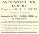 Advertisement for the Wisewood Inn, No. 539 Loxley Road, Loxley