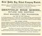 Advertisement for Sheffield High School (Girls Public Day School Company Limited), Rutland Park Advertisement for Sheffield High School (Girls Public Day School Company Limited), Rutland Park