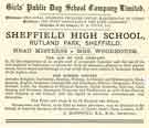 Advertisement for Sheffield High School (Girls Public Day School Company Limited), Rutland Park