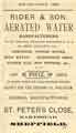 Advertisement for Rider and Son, aerated water manufacturers, St. Peters Close, Hartshead Advertisement for Rider and Son, aerated water manufacturers, St. Peters Close, Hartshead