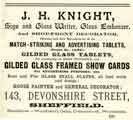 Advertisement for J. H. Knight, sign and glass writer, No.143 Devonshire Street