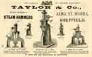 Advertisement for Taylor and Co., steam hammer manufacturers, Alma Street Works, Alma Street
