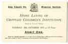 Ticket of admittance to the ceremony at King Edward VII Memorial, Rivelin Valley Road, Sheffield on Tuesday 28th October 1913