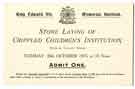 Ticket of admittance to the ceremony at King Edward VII Memorial, Rivelin Valley Road, Sheffield on Tuesday 28th October 1913