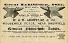 View: y12632 Advertisement for M. and H. Armitage and Co., manufacturers of the genuine Mousehole anvils, etc., Mousehole Forge, River Rivelin