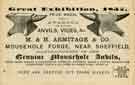 Advertisement for M. and H. Armitage and Co., manufacturers of the genuine Mousehole anvils, etc., Mousehole Forge, River Rivelin