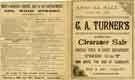 Advertisement for C. A. Turner and Co., shirt and drapery warehouse, No. 691 Attercliffe Road - clearance sale