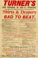 Advertisement for C. A. Turner and Co., shirt and drapery warehouse, No. 691 Attercliffe Road - shirts and drapery Advertisement for C. A. Turner and Co., shirt and drapery warehouse, No. 691 Attercliffe Road - shirts and drapery