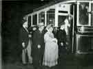 The End of an Era - period costumed passengers board a single deck car on the final day of trams. This car was one of the original electric single decks first in service in 1899, and is now preserved by the Tramway Museum Society at Crich The End of an Era - period costumed passengers board a single deck car on the final day of trams. This car was one of the original electric single decks first in service in 1899, and is now preserved by the Tramway Museum Society at Crich