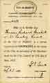 Hawking certificate - Thomas Richard Bushell of 33 Ranby Road is registered for hawking in the streets of Sheffield] 