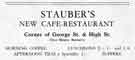 Advertisement for Stauber's Restaurant Ltd., Nos. 2-6 George Street and corner of High Street