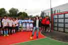 Councillor Mary Lea at the official opening of the new Jupiter Play interactive kick wall, Lowfield Park