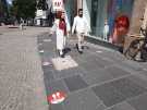 Covid-19 pandemic: street markings for queuing to enter shops , Fargate