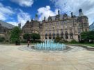 Sheffield Peace Gardens fountains coloured blue to celebrate the 72nd birthday of the National Health Service (NHS)