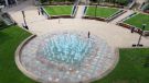 Sheffield Peace Gardens fountains coloured blue to celebrate the 72nd birthday of the National Health Service (NHS)