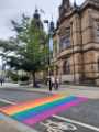 Rainbow pedestrian crossing for Pride Month, Pinstone Street