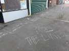 Covid-19 pandemic: chalk marks for queueing outside Spinning Discs record shop, Chesterfield Road