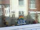 Covid-19 pandemic: rainbow window art supporting the NHS, Meersbrook