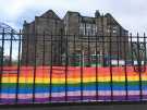 Covid-19 pandemic: rainbow art, Woodseats Primary School, Chesterfield Road