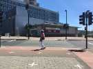 Covid-19 pandemic: social distancing markings at a pedestrian crossing, Arundel gate