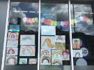 Covid-19 pandemic: rainbow window art supporting the NHS, Asda Supermarket, Chesterfield Road