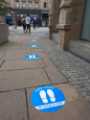 Covid-19 pandemic: street markings for queuing to enter shops, Fargate / Pinstone Street