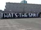 That's the Spirit wall mural, by Kid Acne in car park, Milton Street That's the Spirit wall mural, by Kid Acne in car park, Milton Street