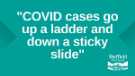 Covid-19 pandemic: Sheffield City Council graphic - COVID cases go up a ladder and down a sticky slide