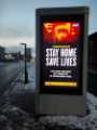 Covid-19 pandemic: public information sign, St Mary's Gate - stay home, save lives - the new variant of Covid-19 is spreading fast