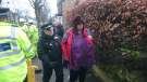 Protest against tree felling, Chippinghouse Road showing protestor being led away