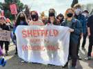Protestors and banner, Kill the Bill protest, Devonshire Green