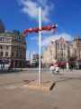 Easter cross outside the Town Hall, Pinstone Street looking towards (centre) Leopold Street