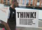 Covid-19 pandemic: anti-Covid restrictions sticker - Think!