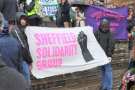 Sheffield Solidarity Group banner at Sheffield COP 26 Coalition climate change rally, Barkers Pool