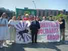 Protest by Sheffield Solidarity Group, Sheffield Midland railway station