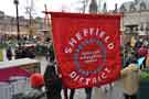 View: a09603 Demonstration against Racism and in support of refugees showing banner of the National Education Union, Peace Gardens