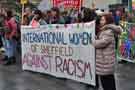 Banner of the International Women of Sheffield Against Racism at the demonstration against Racism and in support of refugees, Tudor Square Banner of the International Women of Sheffield Against Racism at the demonstration against Racism and in support of refugees, Tudor Square