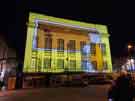 Light show projecting Pete McKee art work onto the Central Library, Tudor Square