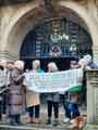 Protestors against the Council's plans to build on the Green Belt, on the steps of Sheffield Town Hall 