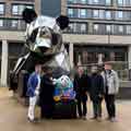 The Chinese Consul General from the Manchester Consulate, Tang Rui, presenting the Lord Mayor of Sheffield, with a panda statue on behalf of Chengdu City Government