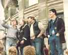 Miners Strike Rally, Holly Street showing miners protesting at the rear of the City Hall building