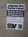 Poster in a Sheffield underpass: Immigrants make Sheffield brilliant!, produced by South Sheffield Anti-Fascists Poster in a Sheffield underpass: Immigrants make Sheffield brilliant!, produced by South Sheffield Anti-Fascists