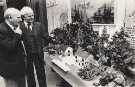 Woodhouse Wesleyan Methodist Church Centenary Flower Festival, showing Mr C. Harold Sibley and Mr Herbert Kay in the vestibule looking at models made by Kay, 8 Sep 1978