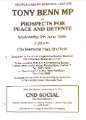 George Caborn Memorial Lecture: Tony Benn on Prospects for Peace and Detente, City Memorial Hall, Sheffield